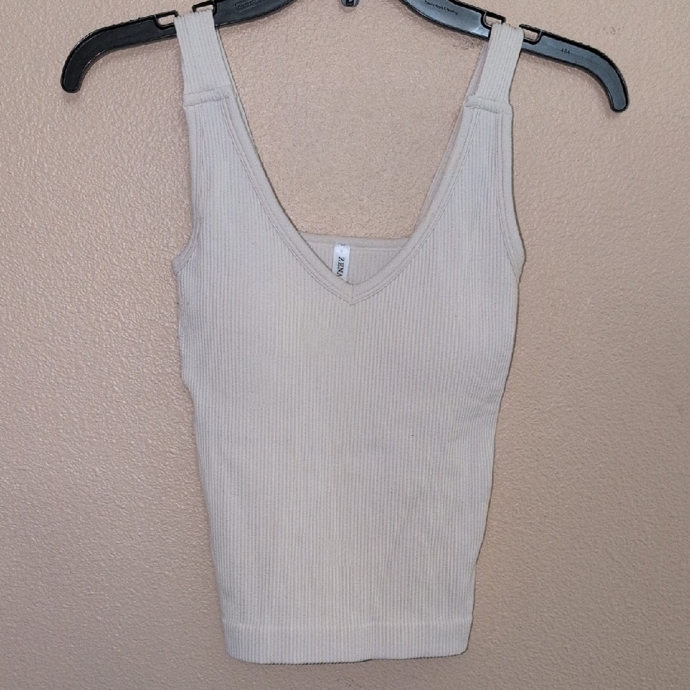 Zenana Outfitters Cream Ribbed Tank Top